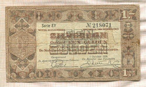 1 гульден. Нидерланды 1938г