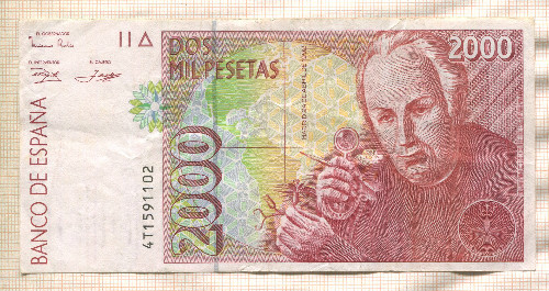 2000 песет. Испания 1992г
