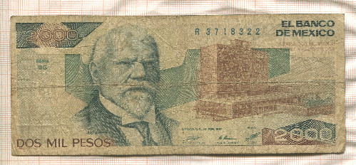 2000 песо. Мексика 1987г