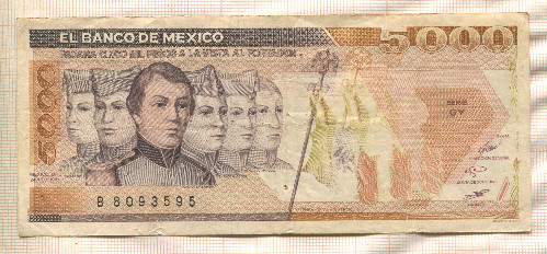 5000 песо. Мексика 1987г