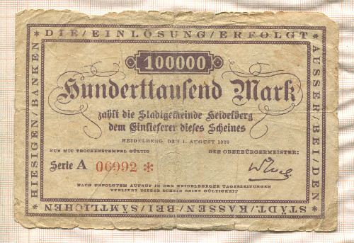 100000 марок. Германия 1923г