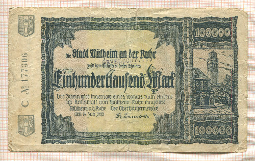 100000 марок. Германия 1923г