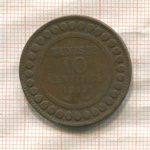 10 сантимов. Тунис 1912г