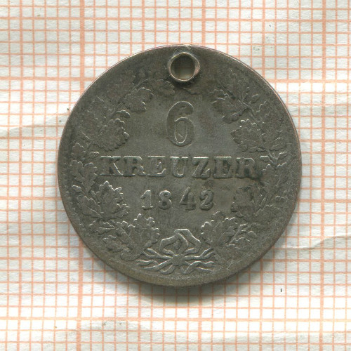 6 крейцеров. Баден 1842г