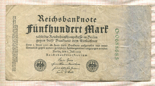 500 марок. Германия 1922г