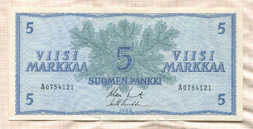 5 марок. Финляндия 1963г