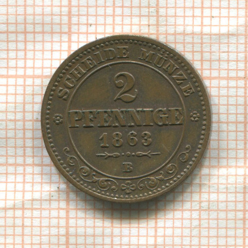 2 пфеннига. Саксония 1863г