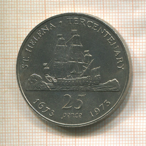 25 пенсов. Остров Св. Елены 1973г