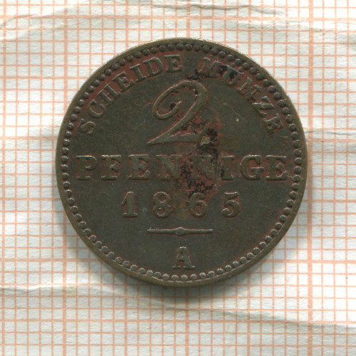 2 пфеннига. Саксен-Ваймар-Эйзенах 1865г