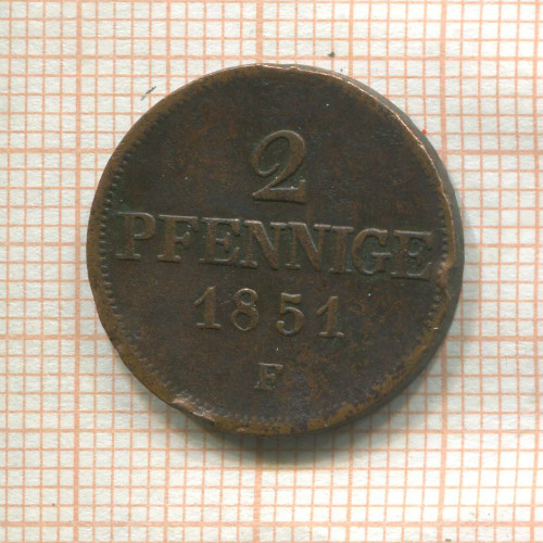 2 пфеннига. Саксония 1851г
