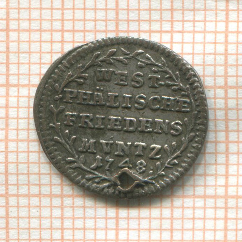 1/4 дуката. Серебряный оттиск, посвящен 100-летию Вестфальского мира. Швебиш-Халл 1748г