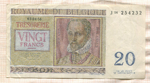 20 франков. Бельгия 1956г