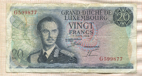 20 франков. Люксембург 1966г