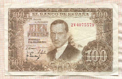 100 песет. Испания 1953г