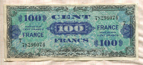 100 франков. Франция 1944г