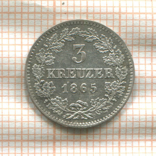 3 крейцера. Бавария 1865г