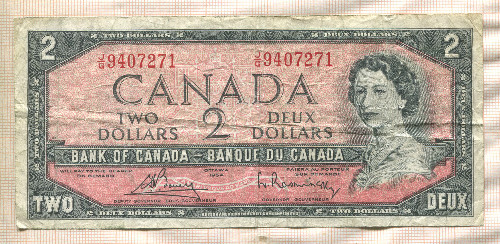 2 доллара. Канада 1954г