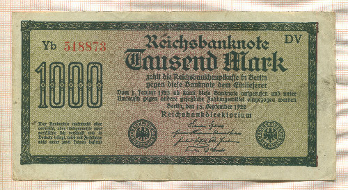 1000 марок. Германия 1922г