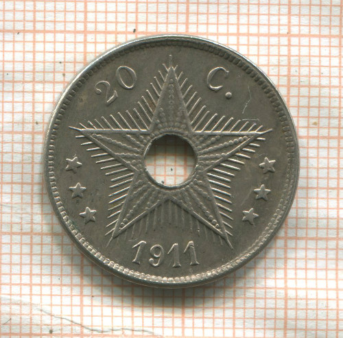 20 сантимов. Бельгийское Конго 1911г
