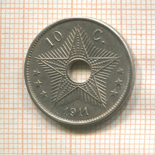 10 сантимов. Бельгийское Конго 1911г