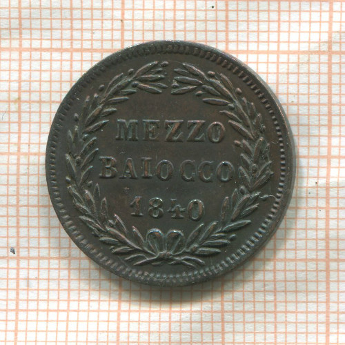 1/2 байоччо. Италия. Папская область 1840г