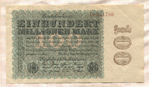 100000000 марок. Германия 1923г
