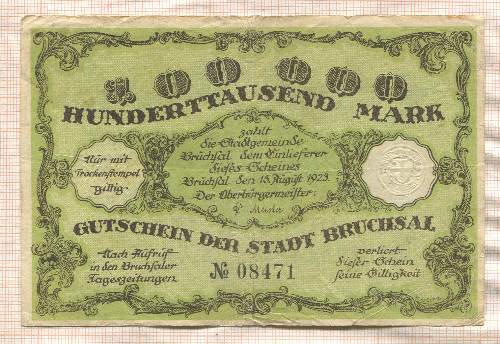 100000 марок. Германия 1923г