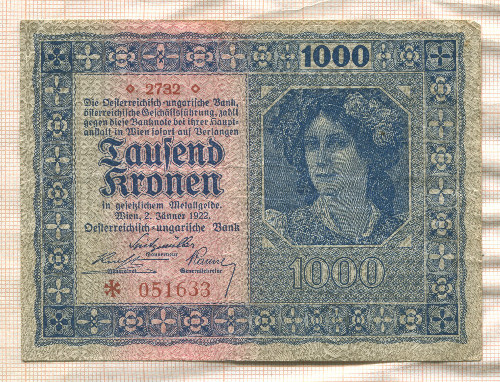 1000 крон. Австро-Венгрия 1922г