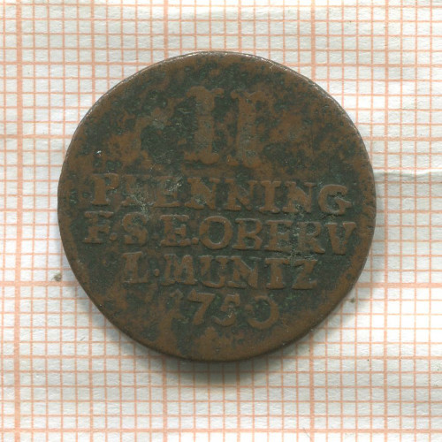 2 пфеннига. Саксен-Ваймар-Эйзенах 1750г