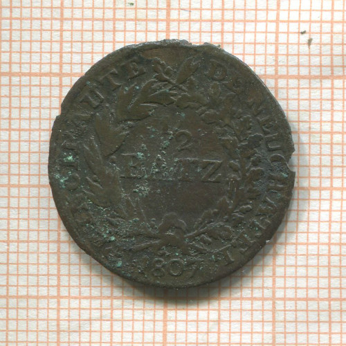 1/2 батцена. Швейцария. Невшатель 1807г