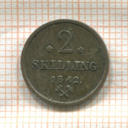 2 скиллинга. Норвегия 1842г