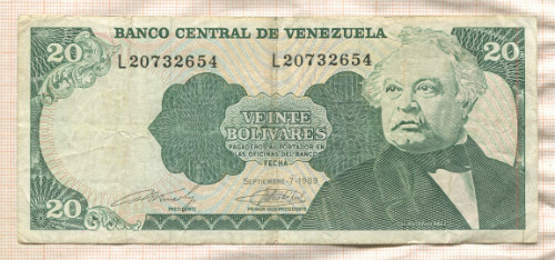 20 боливаров. Венесуэла 1989г
