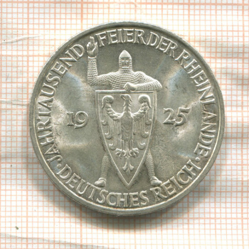 5 марок. Германия (небольшой дефект материала справа от щита под "25") 1925г