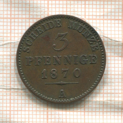 3 пфеннига. Шварцбург-Зондерсхаузен 1870г