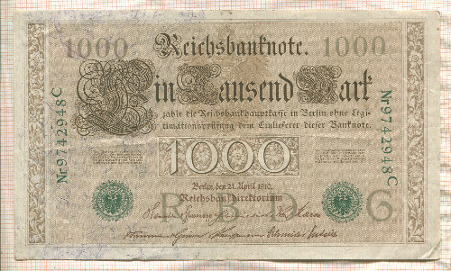 1000 марок. Германия 1910г