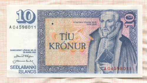 10 крон. Исландия 1961г