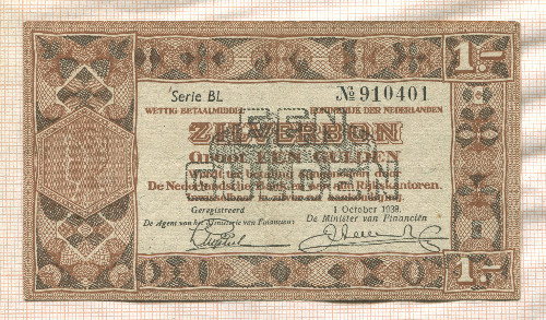 1 гульден. Нидерланды 1938г
