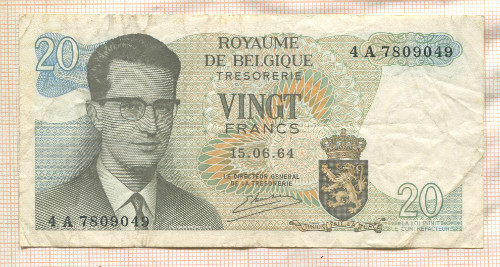 20 франков. Бельгия 1964г