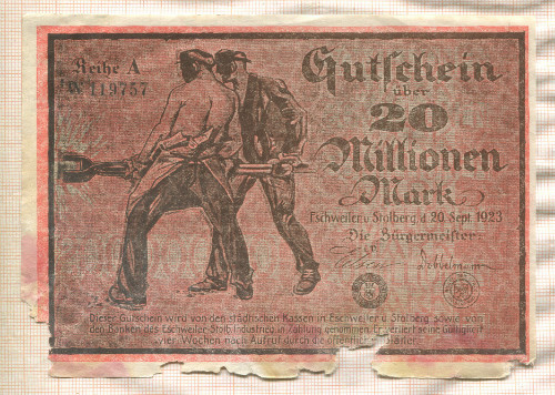 20000000 марок. Германия 1923г