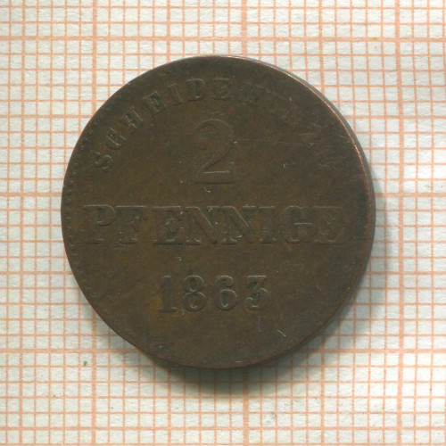 2 пфеннига. Саксен-Майнинген 1863г