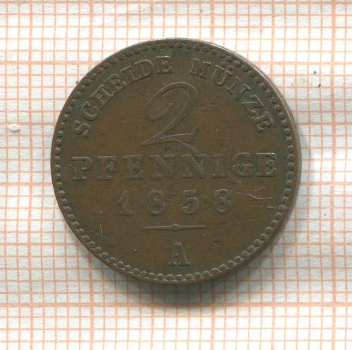 2 пфеннига. Саксен-Ваймар-Эйзенах 1858г
