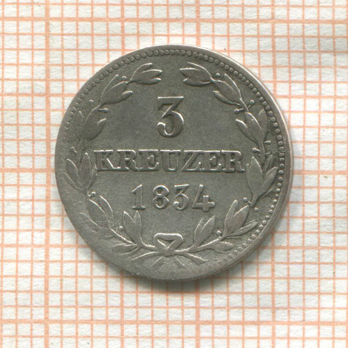 3 крейцера. Нассау 1834г
