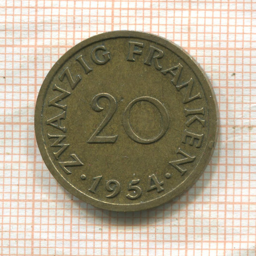 20 франков. Саарланд 1954г