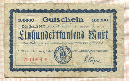 100000 марок. Германия 1923г