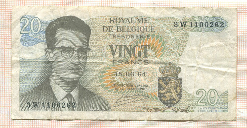 20 франков. Бельгия 1964г