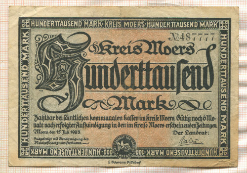 100000 марок. Германия 1923г