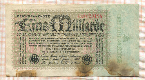 1000000000 марок. Германия 1923г