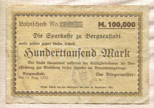 100000 марок. Германия 1923г