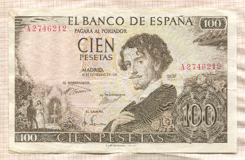 100 песет. Испания 1965г