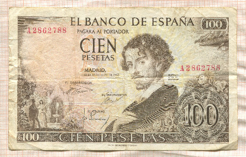 100 песет. Испания 1965г